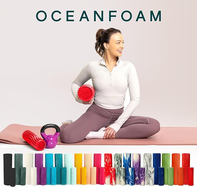 Oceanfoam Tidal Roller - Red - Muscle Massage Foam Roller for Back Pain & Stretching - Firm and Ergonomic Wide Wave Textured - Yoga, Athletics, & Wellness - Full Size, 20" x 5" - Bloomnest