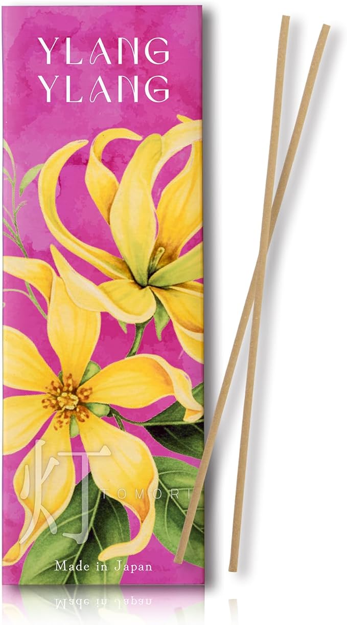 Ylang Ylang Luxury Japanese Incense Sticks 60sticks Coreless Low Smoke Natural Charcoal Free Non Toxic Aromatherapy Meditation Calming Stress Relief Relaxation Yoga TOMORI - Bloomnest