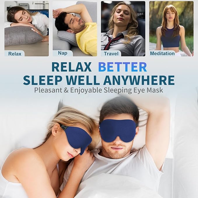 ZGGCD Sleep Mask for Side Sleeper, Light Blocking Sleeping Eye Mask for Women Men, 3D Contoured Cup Night Blindfold, Luxury Eye Cover Eyeshade with Adjustable Strap for Travel, Nap, Blue
