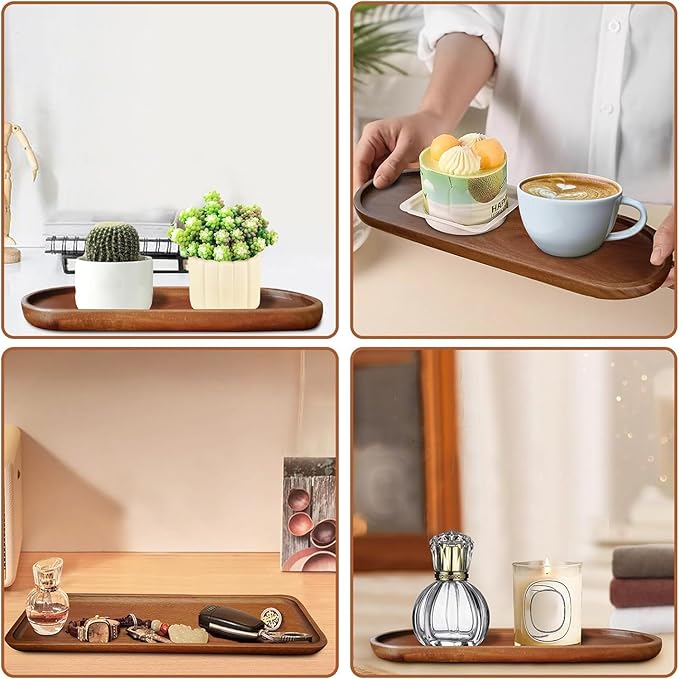 2 Pack Solid Wood Serving Platters and Trays of Natural Wood with Edge,Rectangular Avoid Sliding and Spilling Food (Rectangular Acacia Wood Platters 2pcs) - Bloomnest