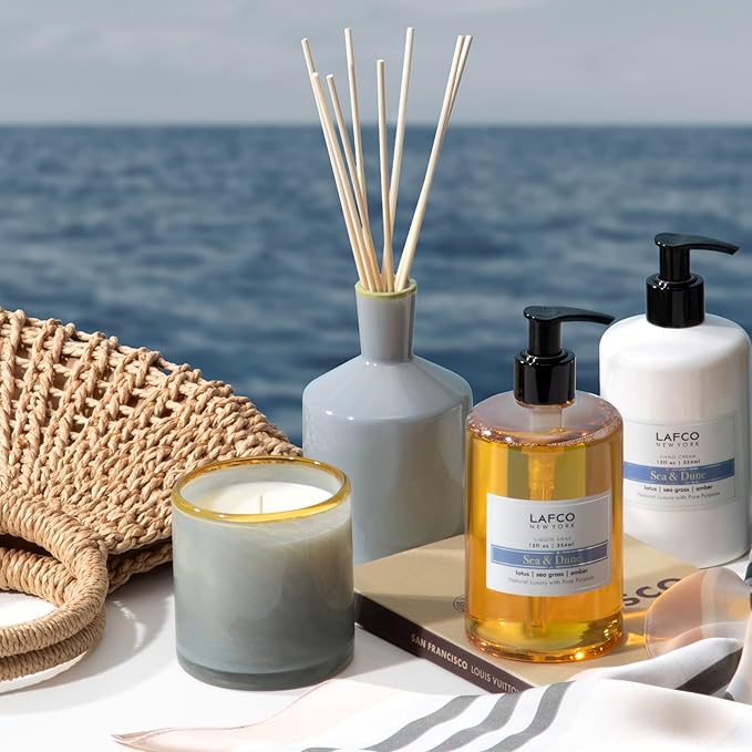 LAFCO New York Classic Reed Diffuser, Sea & Dune - 6 oz - Up to 3 Months Fragrance Life - Reusable Glass Vessel - Natural Wood Reeds - Made in The USA - Bloomnest