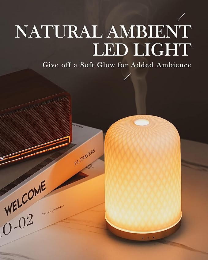 Essential Oil Diffuser,110ML Diffusers for Essential Oils Large Room, Ceramic Diffusers Decorative Ultrasonic Defuzzer, Ideal for Aesthetic Home,Dorm Décor, Yoga,White - Bloomnest