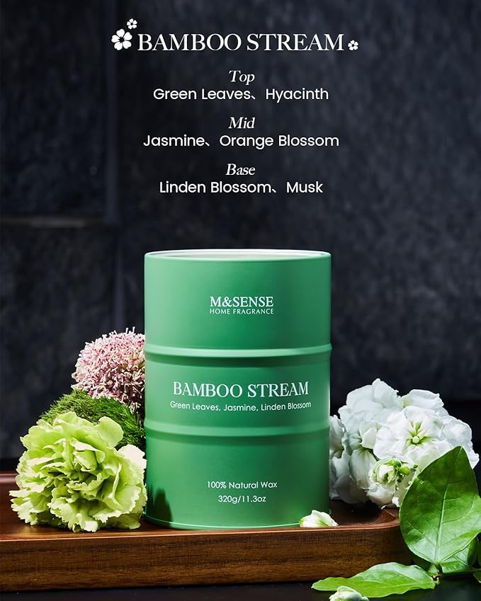 M&SENSE Bamboo Scented Candles Natural Non Toxic, Aromatherapy Candle for Stress Relief Meditation Relaxing, Housewarming Gifts for Women Men, 11.3oz 70 Hour Long Burning - Bloomnest