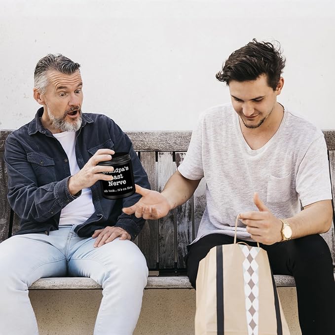 Homsolver Grandpa Gifts from Granddaughter Grandson, Unique Fathers Day, Birthday, Christmas, Retirement Candles, Grandpa’s Last Nerve Scented Candle