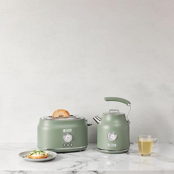 Haden Dorset 1.7 Liter Stainless Steel Electric Kettle, Hot Water Kettle with 360-Degree Base and Auto Shutoff, Cedar Green & Chrome - Bloomnest