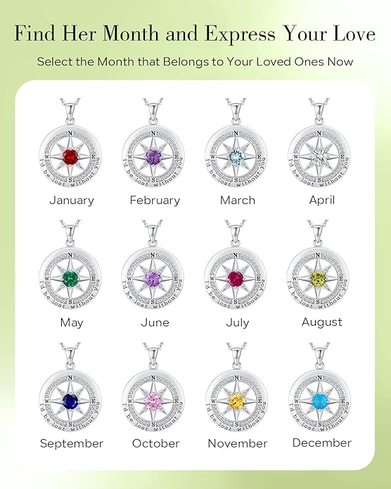 S925 Necklace Gift for Wife |Compass Jewelry |Women Anniversary |Sterling Silver |Girlfriend Birthday Gifts for Her Valentines |I'd be Lost without You |Jewel 18K Gold - Bloomnest