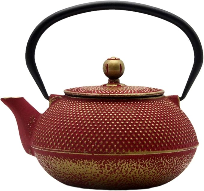 Cast Iron Teapot Tea Kettle with Stainless Steel Infuser for Stovetop Safe Coated with Enameled Interior Japanese Red Tetsubin for Loose Tea(30.4oz/900ml) - Bloomnest
