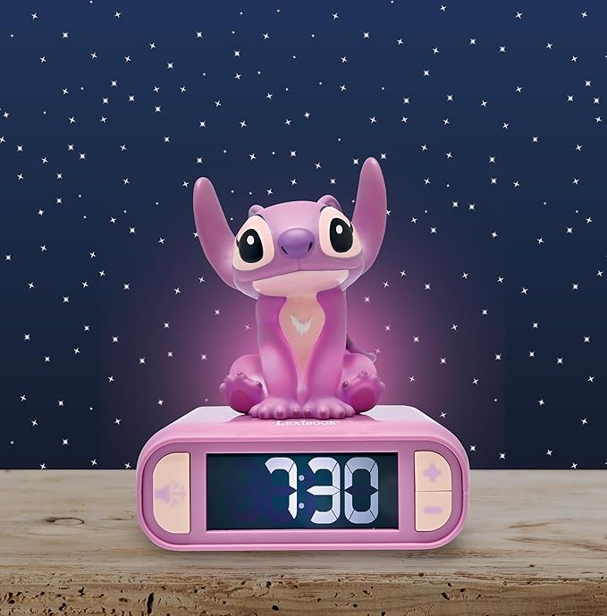 LEXiBOOK, Disney Stitch, Angel Night Light Alarm Clock, Sounds and Melodies, Backlit LCD Screen, Luminous, Snooze, Pink, RL800D1 - Bloomnest