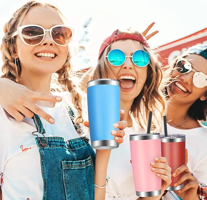 VEGOND 20oz Tumbler with Lid and Straw Stainless Steel Tumbler Cup Bulk Vacuum Insulated Double Wall Travel Coffee Mug Powder Coated Coffee Cup(Sky Blue 6 Pack - Bloomnest