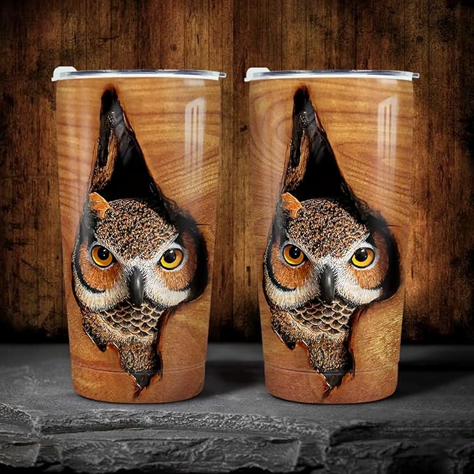 winorax Tumbler 20oz Owl Gifts For Owl Lovers Women Girl Men Boy Owls Wooden Drawings Tumblers Coffee Travel Mug Cup With Lid Owls Gifts For Birthday Christmas - Bloomnest
