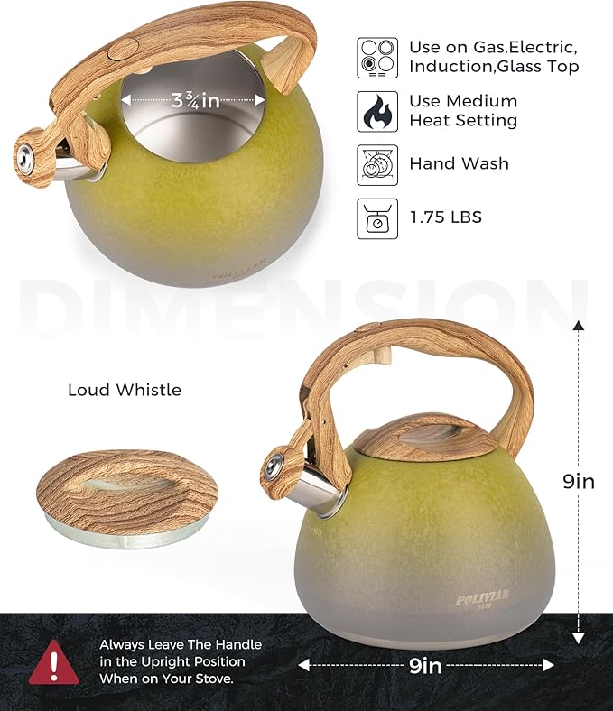 POLIVIAR Tea Kettle, 2.7 Quart Stovetop Tea Kettle, Audible Whistling Teapot with Crackle Finish, Food Grade Stainless Steel for Anti-Rust, Anti Hot Handle, Suitable for All Heat Sources (JX2023-LYG) - Bloomnest