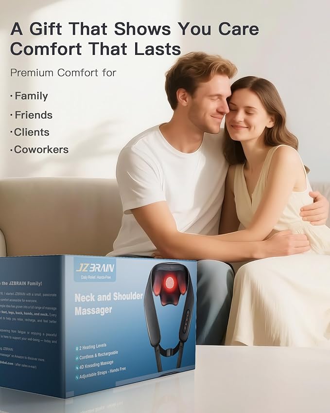 Neck and Shoulder Massager with Heat – Cordless Shiatsu Neck Massager for Pain Relief Deep Tissue - Adjustable Speed & Modes Kneading Massage for Back - for Men Women