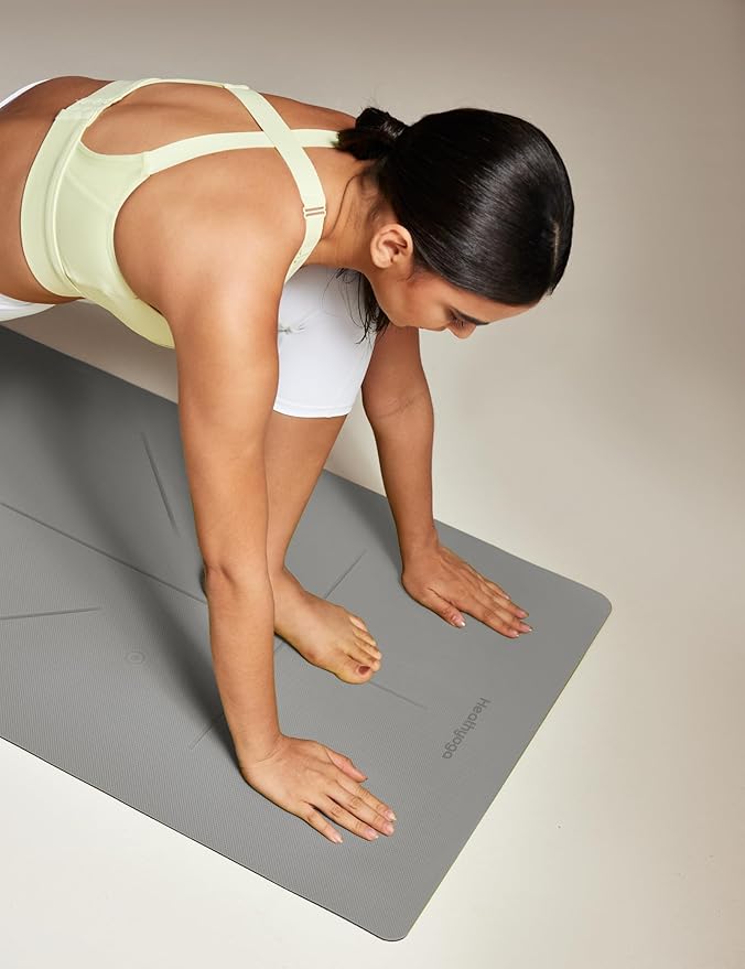 Heathyoga Eco Friendly Non Slip Yoga Mat, Body Alignment System, SGS Certified TPE Material - Textured Non Slip Surface and Optimal Cushioning,72"x 26" Thickness 1/4" - Bloomnest