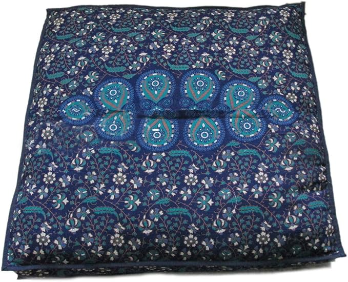INDIAN CRAFT CASTLE 24" Blue Peacock Mandala Barmeri Large Floor Pillow Cover Cushion Meditation Seating Ottoman Throw Cover Hippie Decorative Zipped Bohemian Pouf Ottoman Pom Pom Cases 24" Square - Bloomnest