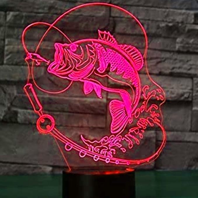 3D Fishing Fish Night Light Optical Illusion Led Lamp 7 Colors Changing Birthday Xmas Gift for Boys and Girls Kids Children Room Decor - Bloomnest