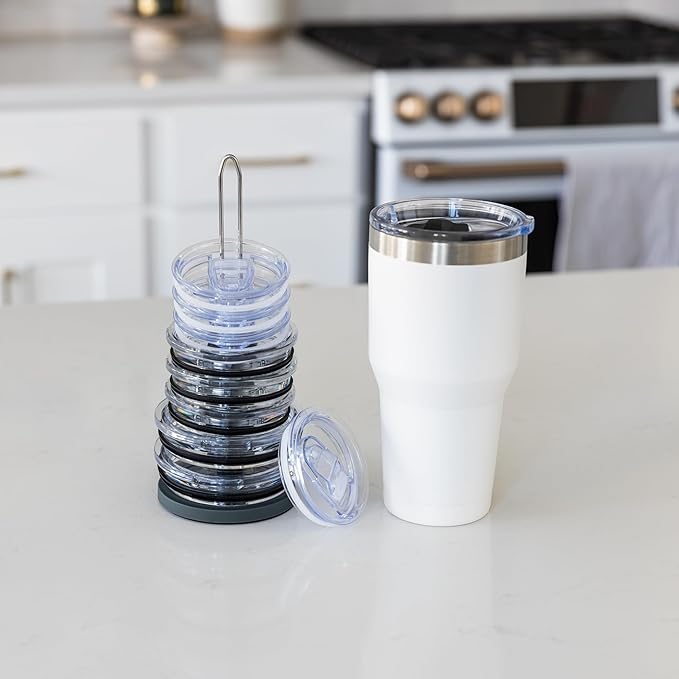 Tumbler Lid Organizer for Cabinet & Countertop - Slim Space-Saving Lid Holder with 9" Sturdy Bar & Weighted, Non-Slip Base - Vertical Storage Cup Lid Organizer - Collapsible Lid Rack for 10 Lids - Bloomnest