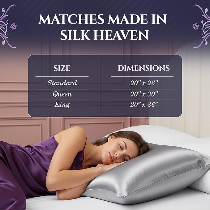 DECOLURE 100% Pure Mulberry Silk Pillow Case Queen Size – Highest Grade 30 Momme 6A+, Luxuriously Soft & Cooling Silk Pillowcase for Hair & Skin, Hypoallergenic, Breathable, Hidden Zipper (Silver) - Bloomnest