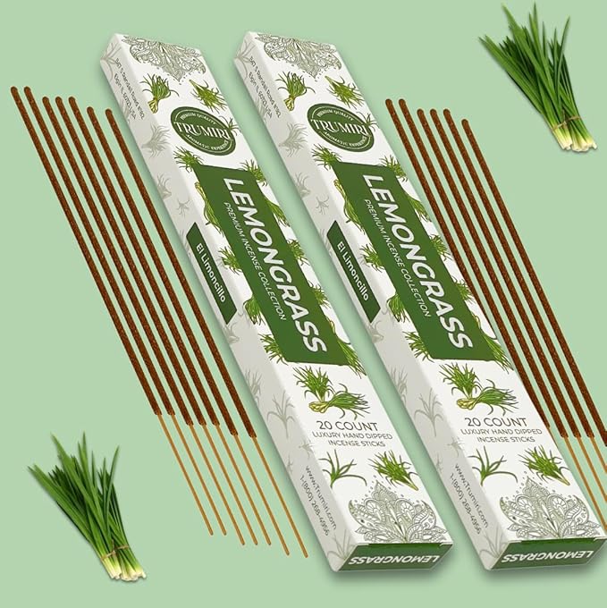 Lemongrass Incense Sticks for Backyard Patio - Total 120 Insence-Sticks - 6 Packs of 20 Insense - Inciensos - Inscents - Natural Non Toxic Ingredients - Incents - Incence - Inscense - Insents TRUMIRI