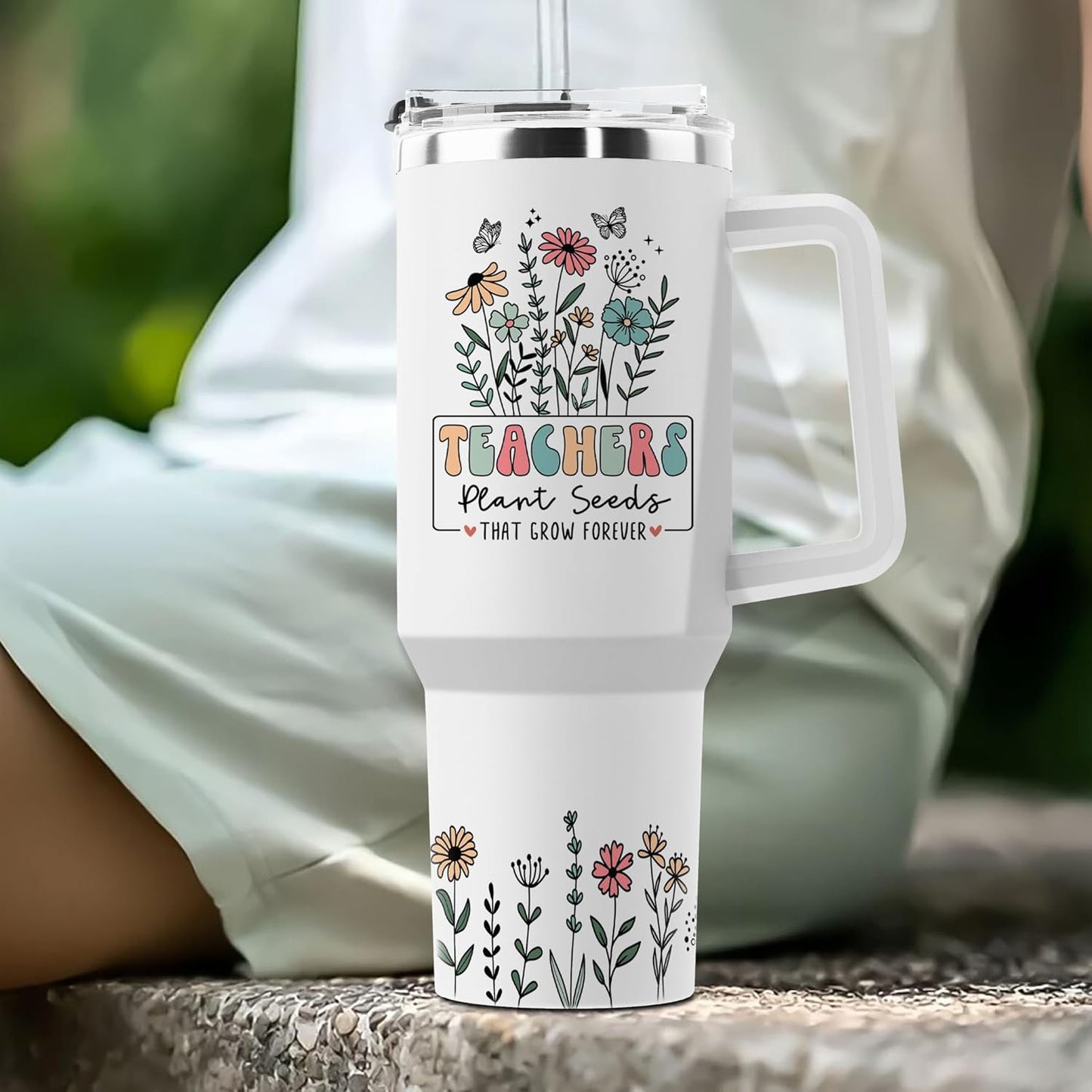 Insulated Teacher Coffee Mug - Stainless Steel 40oz Tumbler with Handle - Perfect for Christmas or Teacher Appreciation Gifts