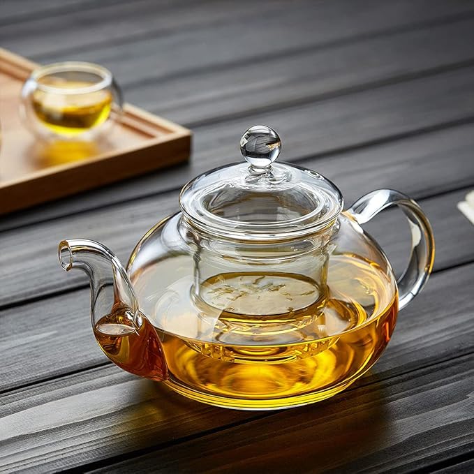 Glass Teapot with Removable Clear Infuser, 27 oz/ 800 ml Stove Top & Microwave Safe Borosilicate Glass Kettle with Loose Leaf Tea Strainer For Flower Blooming Tea - Bloomnest