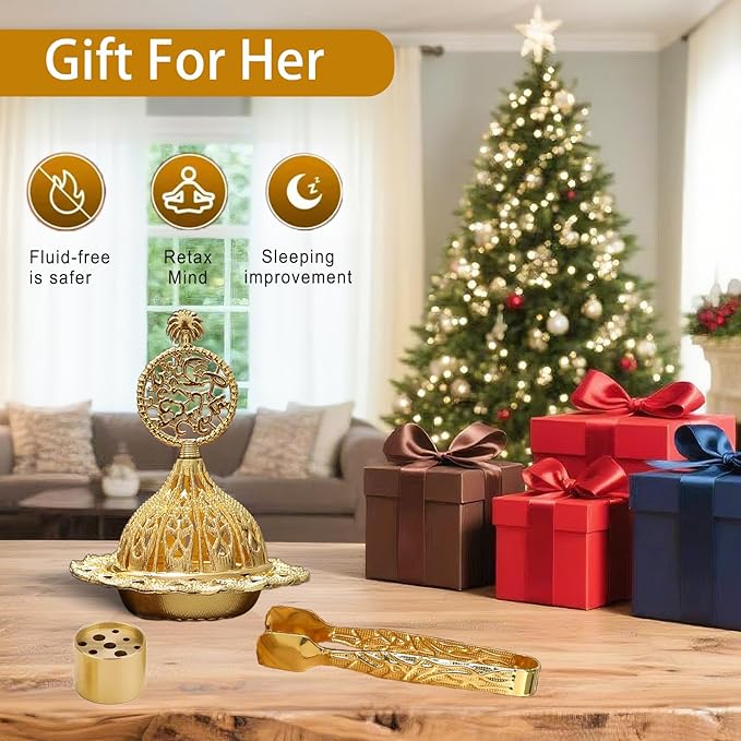 Majewel 3 in 1 Incense Holder, Vintage Incense Holders for Sticks with 9 Holes, Incense Burner Ash Catcher, Brass Incense Stick and Cone Burner for Meditation, Yoga, Home Decor(Coconut) - Bloomnest