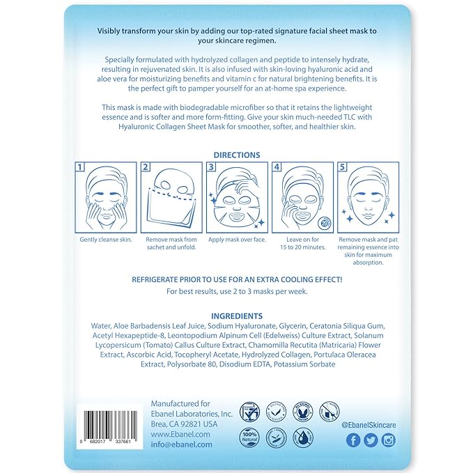 Ebanel 40 Pack Collagen Face Mask with Hyaluronic Acid, Vitamin C, Peptide, Aloe, Instant Brightening Hydrating Face Masks Skincare Korean Sheet Mask, Skin Firming, Lifting Anti Aging Facial Masks - Bloomnest