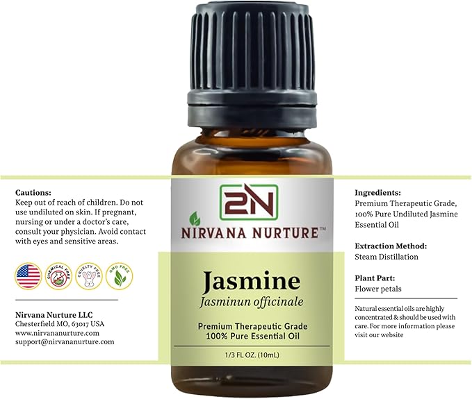 Jasmine Essential Oil, 100% Pure Undiluted, Aromatherapy Oil for Diffuser, Hair & Skin Care NirvanaNurture