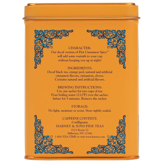 Harney and Sons Decaf Hot Cinnamon , Decaf Flavored Black 20 Sachets per Tin 1.4oz - Bloomnest