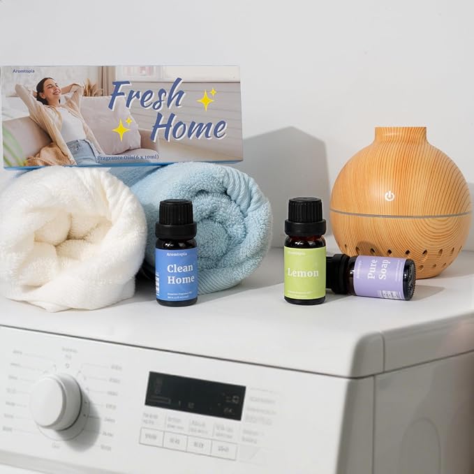 Diffuser Fragrance Oils, Aromtopia Essential Oils for Diffusers for Home, 6x10ml Fresh Home Set, Clean Scents for Candle Soap Making, Dryer Ball, Fresh Linen, Fresh Laundry, Crisp Breeze, Lemon - Bloomnest
