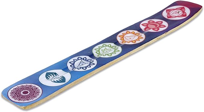 Bless-International Traditional-Handmade-Burner Wooden-Incense-Stick-Holder Ash-Catcher-Stand for-Aromatherapy-Meditation-Yoga (Seven Chakkra) 10 Inches, Pack of 1 - Bloomnest