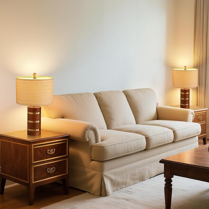 Farmhouse Table Lamp,Antique Nightstand Lamp,Rustic Wood Bedside Lamps for Bedroom Living Room Dining Table Patio Hallway Hotel,UL Listed,Bulbs Included,Set of 2 - Bloomnest