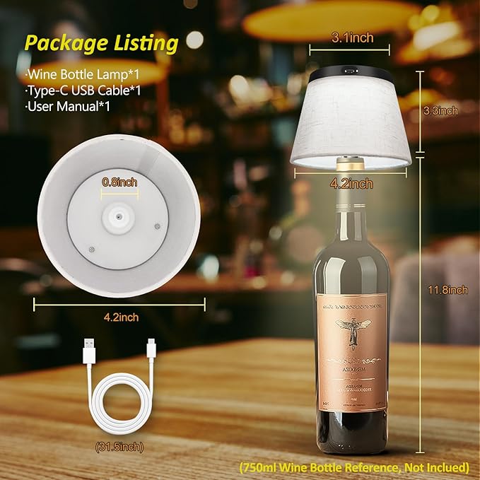 2025 New Bottle Lamp - LED Bottle Lights for Liquor & Wine Bottles, Cordless Lampshade, Whiskey Bottle Top Light, Bottle Stopper Night Light Kit, Beige Fabric - Bloomnest
