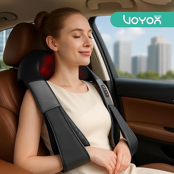 VOYOR-HEALTH Shiatsu Neck and Back Massager with Heat, Electric Deep Tissue 4D Kneading Massage for Shoulder, Back, Neck and Full Body Muscle Pain Relief, Home, Car, Office Use PJ100, Black