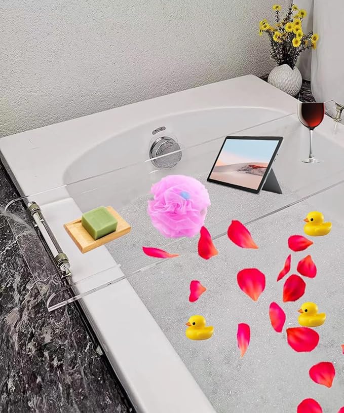 WANLIAN 33-Inch Luxury Bathtub Caddy Tray for Bathroom - Shower Storage Organizer Shelf With Silver Handles - Bloomnest