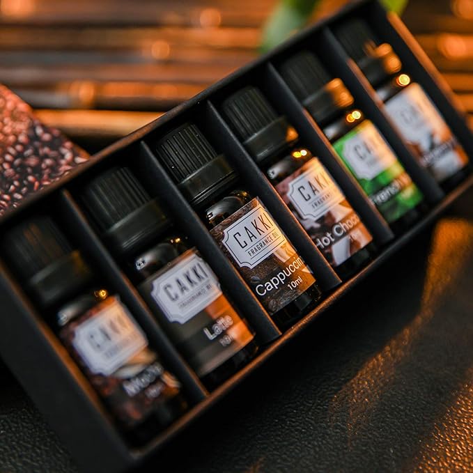 Coffee Essential Oils Set for Diffuser, 6 x10ml, Cakki Fragrance Oils Gift Set with Mocha, Latte, Cappuccino, Hot Chocolate, Vanilla, Oatmeal Latte. for Candle Making - Bloomnest