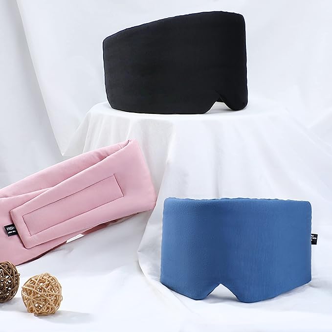 FRESHME Sleep Mask Blackout - Handmade Cotton Sleep Mask for Women Men Eye Mask for Sleeping Black Soft Eye Cover for Sleeping with Adjustable Veclro Breathable Eye Blindfold for Night Nap Travel