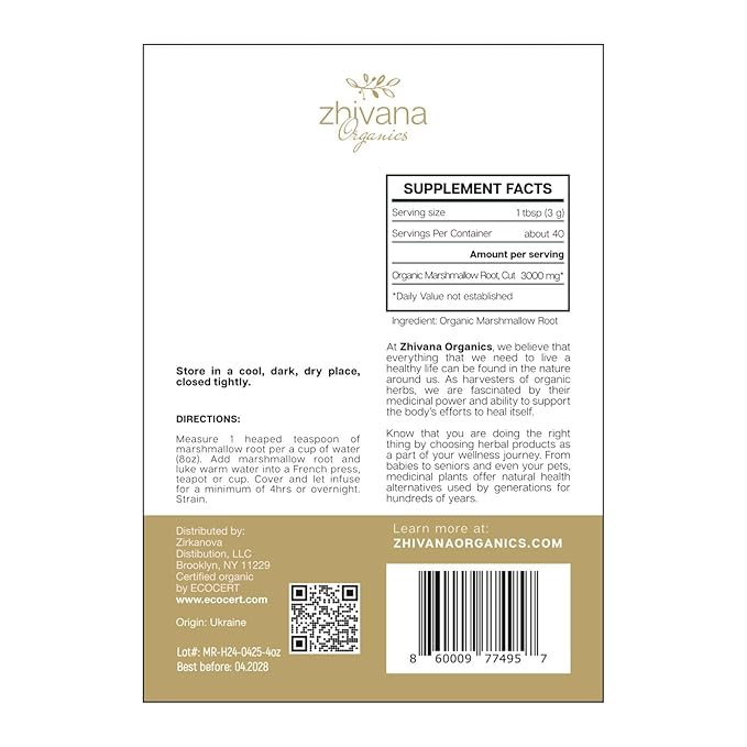 Marshmallow Root Tea (Althea Officinalis) – Organic Marshmallow Root – Throat Tea - Gut Lining, Digestion, Respiratory Health - Blood, Bones, Skin, Hair - Marshmellow Herb – 4 Ounces - Bloomnest