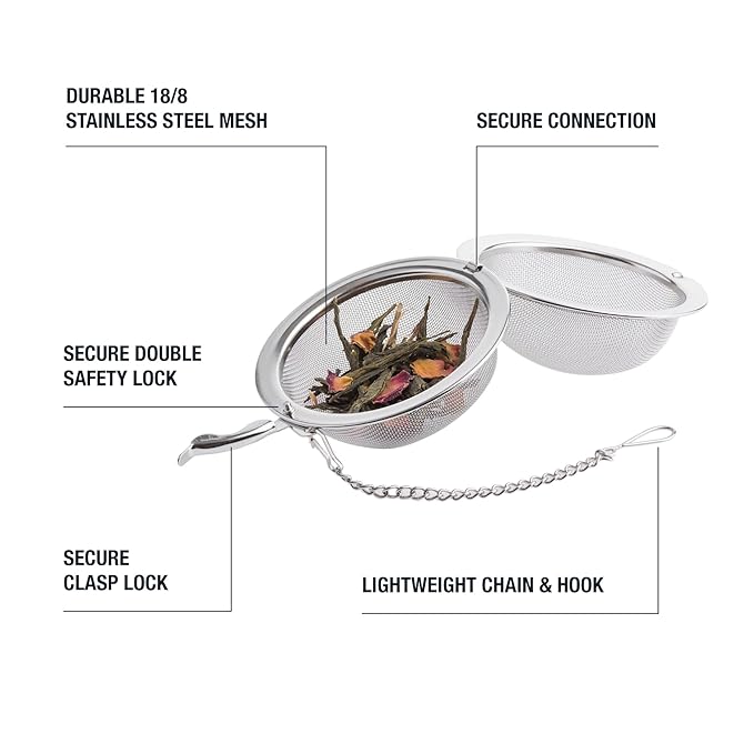 Tiesta Tea Small Stainless Steel Infuser Ball for Loose Leaf, Reusable Strainer with Extra Fine Mesh & Chain, Single Cup Steeper, Ideal for Hot & Iced Brewing, Holds 1 TBSP of Tea - Bloomnest