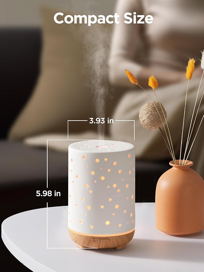 InnoGear Essential Oil Diffuser, 150ml Ceramic Ultrasonic Air Humidifier Cool Mist Aromatherapy Diffuser with 2 Mist Modes, Waterless Auto Off for Home Office, White - Bloomnest
