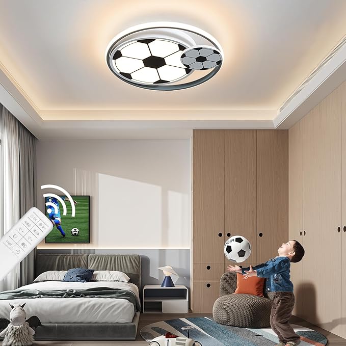 Modern Ceiling Light LED Kids Room Ceiling Lamp for Bedroom Dimmable Soccer Flush Mount Ceiling Light with Remote Control 17" Living Room Light Fixtures for Boys Room,Kitchen 3000k-6000K - Bloomnest