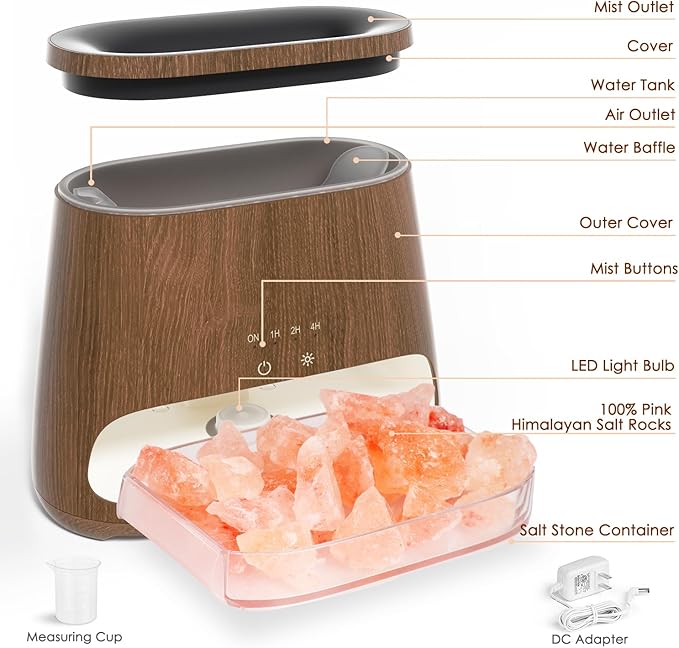 SALKING 2-in-1 Himalayan Salt Lamp Diffuser, Cool Mist Humidifier, Aromatherapy & Himalayan Salt Therapy, 100% Pure Himalayan Salt, Ultrasonic Essential Oil Diffuser with Ambient Glow, 150ml (Dark) - Bloomnest