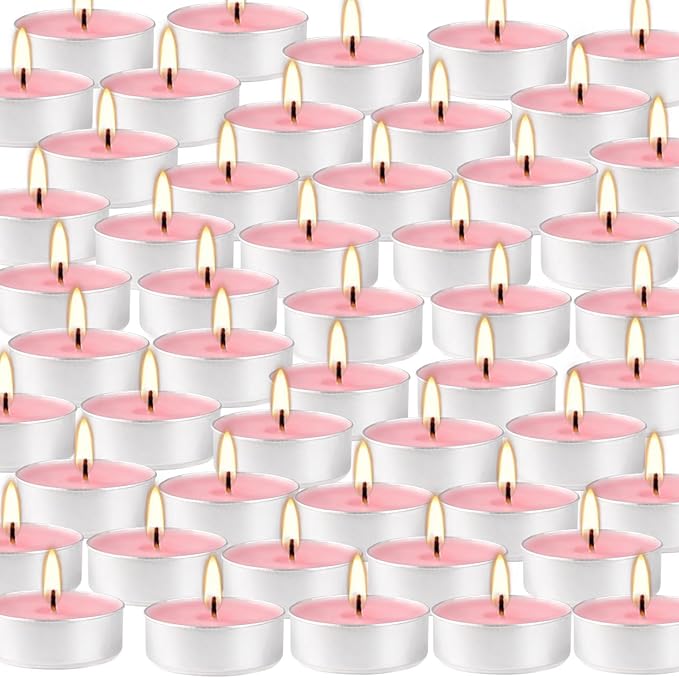 Pink Rose Scented Tealight Candles - 4 Hours - Giant 100 Bulk Packs - Smokeless Tea Lights for Valentine's Day, Weddings, Christmas, Home Decorative - Bloomnest