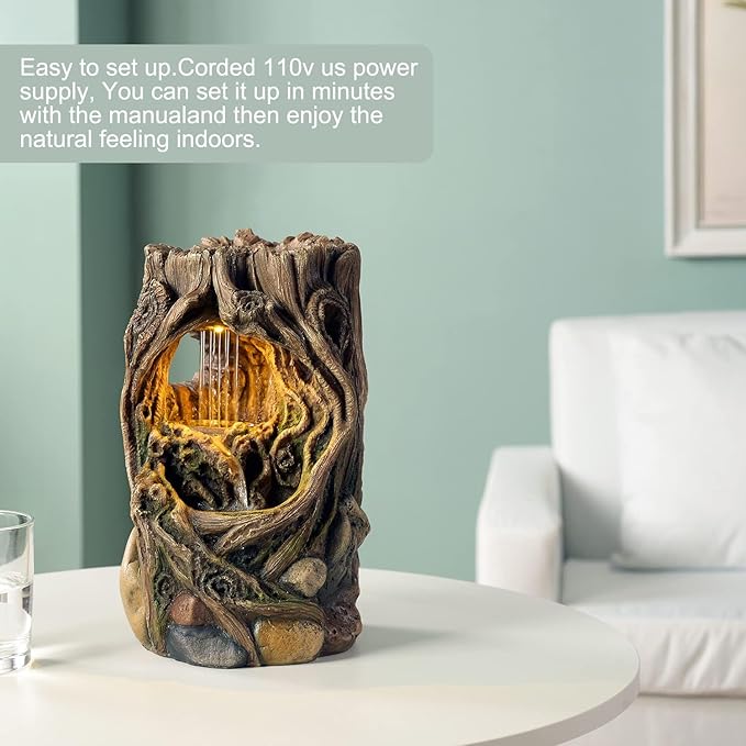 Kalona Tabletop Fountains Beautiful Stump Water Fountain Relaxation Raindrop Fountains Meditation Desk Fountain Artistic Waterfall Fountains Home/Office Decor(22013) - Bloomnest