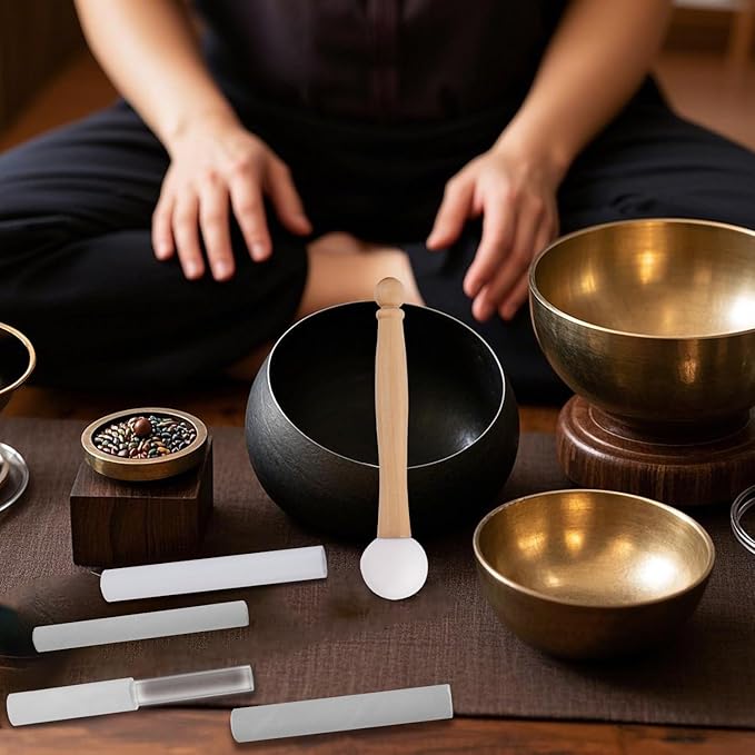 5pcs Crystal Singing Bowl Mallet Set, Wood Handle Clear Acrylic Striker Hollow Sound Bowl Mallet Stick with Wood Handle Crystal Singing Tool for Playing - Bloomnest