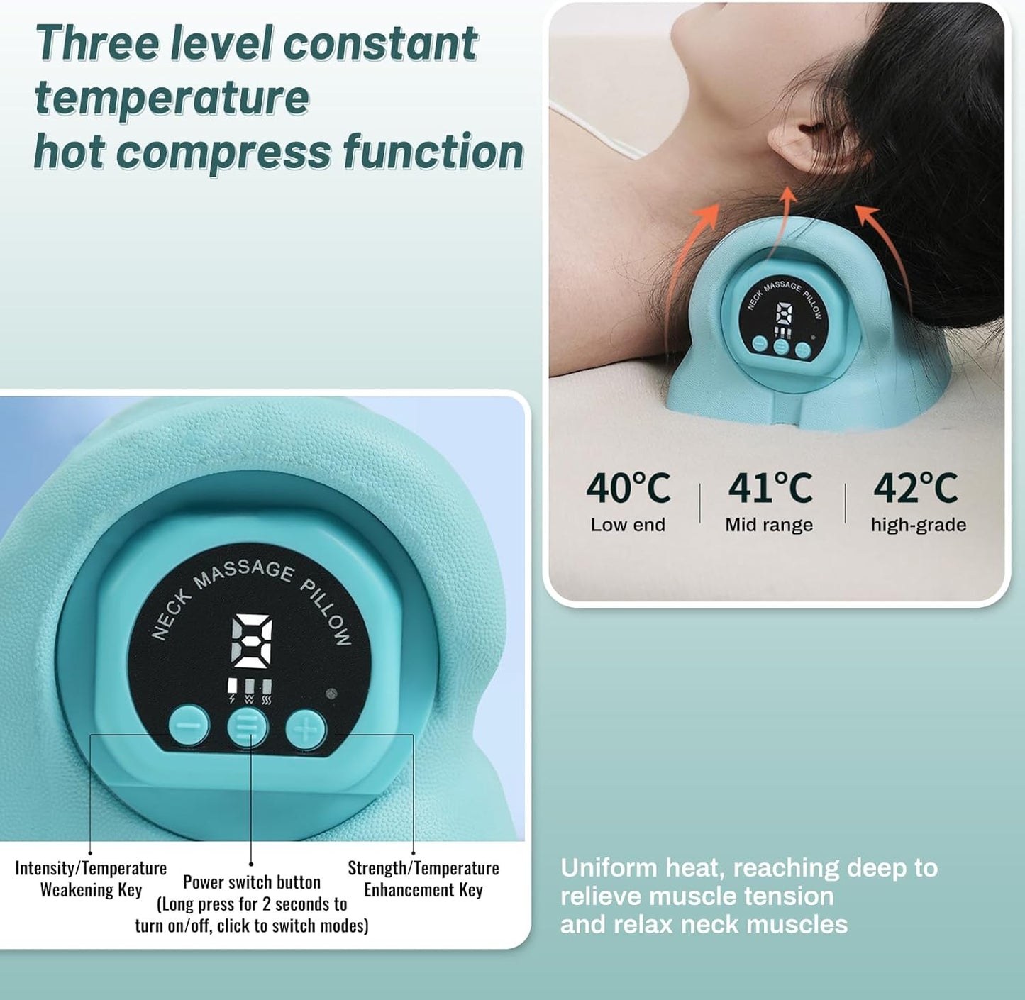 Neck Massager for Pain Relief Deep Tissue,9 Modes Electric Neck and Shoulder Relaxer Pillow,Massager with Heat for Pain Relief and Muscle Relax