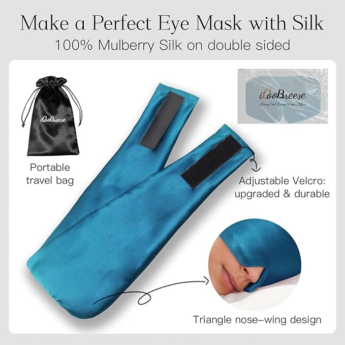 100% Natural Silk Eye Mask for Women Men, Soft Pressureless Cooling Blackout Eye Covers for Sleeping, Large Size Sleep Mask fits All Heads Adjustable, 1PC, Vivid Blue - Bloomnest