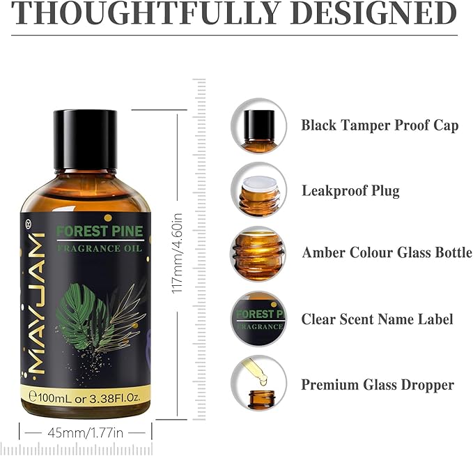 Forest Pine Fragrance Oil Essential Oil, MAYJAM 3.38FL.OZ Forest Pine Oil for Diffusers for Home, Long Lasting Scented Oils for Soap Candle Making - 100ML MAYJAM