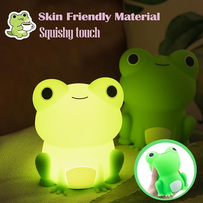 Frog Night Light, Frog Gifts, Cute Silicone Nursery Rechargeable Dimmable Bedside Lamp, Kids' Bedroom Decor, Gift for Children, Teens, Christmas Birthdays - Bloomnest