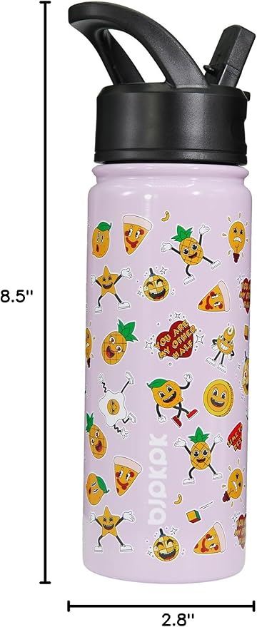 BJPKPK Insulated Water Bottle with Straw Lid, 18 oz Stainless Steel Metal Water Bottles, Reusable Leak Proof BPA Free Water Bottles, Cups, Thermo, Hawaii Fruits-Purple - Bloomnest