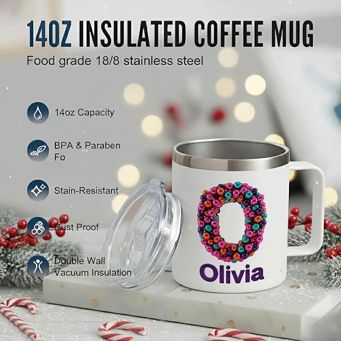 Personalized Christmas Insulated Coffee Mug with Handle – Double Wall Stainless Steel Travel Tumbler for Hot & Cold Drinks – Unique Holiday Gift for Men, Women, & Kids(B127) - Bloomnest